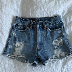 Distressed Light Blue High-Rise Denim Shorts